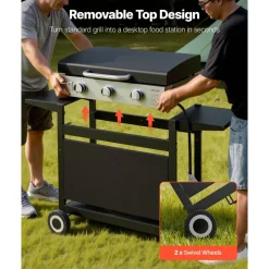VEVOR Gas Griddle, 3-Burner Flat Top Grill, Propane Griddle with Wheels, Lid, 3 x 11000 BTU Outdoor Flat Top Grills for Pan-Frying, Grilling, Stir-Frying, & BBQ, Pulse Ignition, Removable Top Design