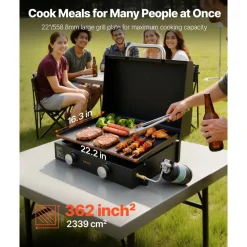 VEVOR Gas Griddle, 2 Burner Tabletop Griddle, 22 inch Portable Griddles Propane with Lid, Oil Drain Hole & Oil Collection Tray, 2 x 11000BTU Camping Flat Top Grill for Outdoor Cooking, Tailgating