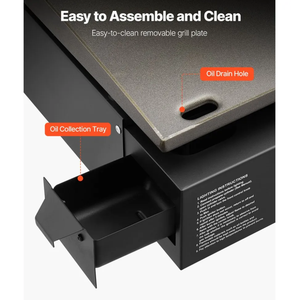 VEVOR Gas Griddle, 2 Burner Tabletop Griddle, 22 inch Portable Griddles Propane with Lid, Oil Drain Hole & Oil Collection Tray, 2 x 11000BTU Camping Flat Top Grill for Outdoor Cooking, Tailgating