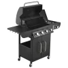 VEVOR Gas Grill, 4 Burner Propane Gas Grill with Side Burner, 425 SQ.In Grilling Area, Carbon Steel Enamel Grates, Outdoor 52,000 BTU Patio Garden BBQ Grills with Two Side Shelves, Stainless Steel