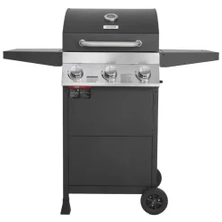 VEVOR Gas Grill, 3 Burner Propane Gas Grill with Spacious 338 SQ.In Grilling Area, Carbon Steel Enamel Grates, Outdoor 36,000 BTU Patio Garden BBQ Grills with Foldable Side Shelves, Carbon Steel