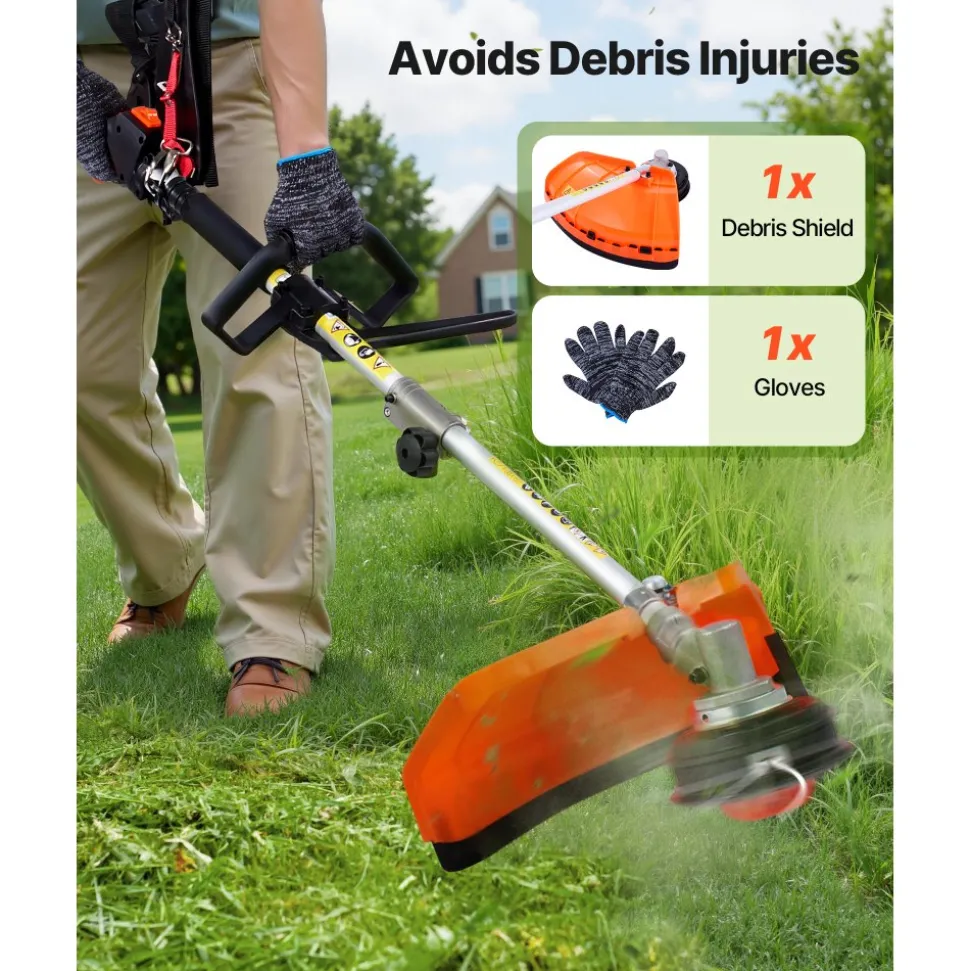 VEVOR Gas Hedge Trimmer, 2 Cycle Gas Power Handheld Hedge Trimmer, 4-in-1 26cc Weed Eater with Protective Gear Set, Includes Hedge and String Trimmer, Edger, Brush Cutter, for Trimming Shrubs & Bushes