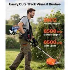 VEVOR Gas Hedge Trimmer, 2 Cycle Gas Power Handheld Hedge Trimmer, 4-in-1 26cc Weed Eater with Protective Gear Set, Includes Hedge and String Trimmer, Edger, Brush Cutter, for Trimming Shrubs & Bushes