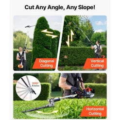 VEVOR Gas Hedge Trimmer, 2 Cycle Gas Power Handheld Hedge Trimmer, 4-in-1 26cc Weed Eater with Protective Gear Set, Includes Hedge and String Trimmer, Edger, Brush Cutter, for Trimming Shrubs & Bushes