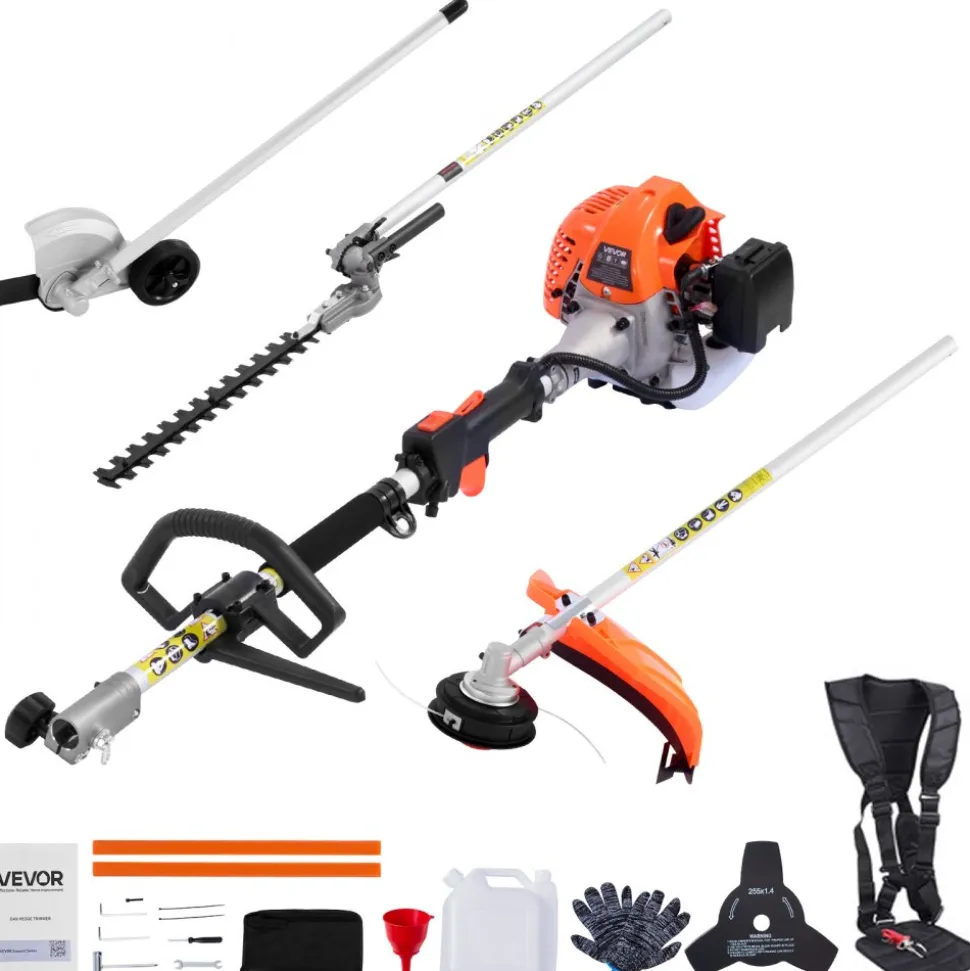 VEVOR Gas Hedge Trimmer, 2 Cycle Gas Power Handheld Hedge Trimmer, 4-in-1 26cc Weed Eater with Protective Gear Set, Includes Hedge and String Trimmer, Edger, Brush Cutter, for Trimming Shrubs & Bushes