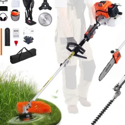 VEVOR Gas Hedge Trimmer, 2 Cycle Gas Power Handheld Hedge Trimmer, 5-in-1 63cc Cordless Weed Eater with Protective Gear Set, Includes Hedge and String Trimmer, Brush Cutter(3T & 40T Blades), Pole Saw