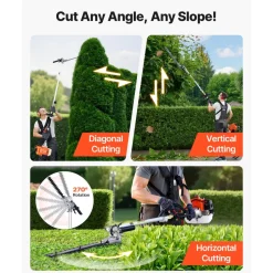 VEVOR Gas Hedge Trimmer, 2 Cycle Gas Power Handheld Hedge Trimmer, 5-in-1 63cc Cordless Weed Eater with Protective Gear Set, Includes Hedge and String Trimmer, Brush Cutter(3T & 40T Blades), Pole Saw