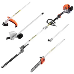 VEVOR Gas Hedge Trimmer, 2 Cycle Gas Power Handheld Trimmer, 6-in-1 26cc Weed Eater with Extension Pole & Protective Gear Set, Includes Hedge & String Trimmer, Brush Cutter(3T & 40T), Edger, Pole Saw