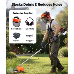 VEVOR Gas Hedge Trimmer, 2 Cycle Gas Power Handheld Trimmer, 6-in-1 26cc Weed Eater with Extension Pole & Protective Gear Set, Includes Hedge & String Trimmer, Brush Cutter(3T & 40T), Edger, Pole Saw