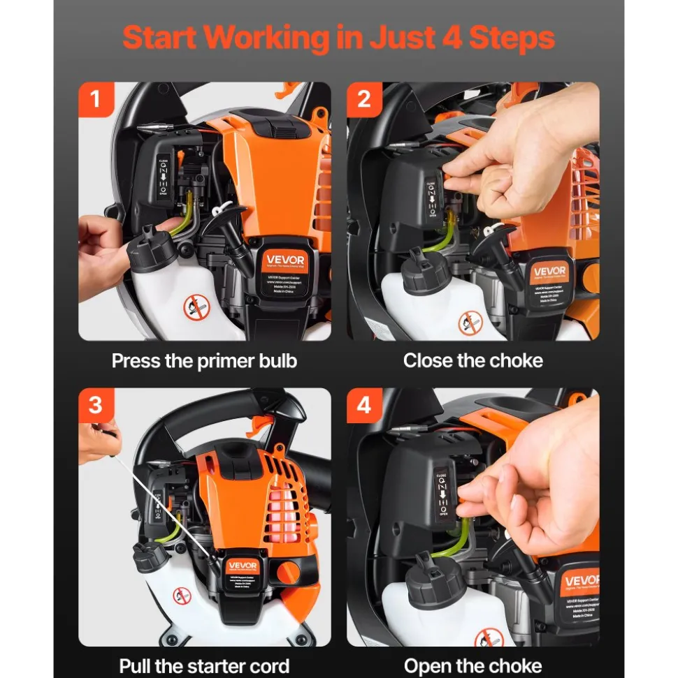 VEVOR Gas Leaf Blower, 25.4CC 4-Stroke Gas Powered Handheld Leaf Blower with 0.75L Fuel Tank, 340 CFM Air Volume, 130 MPH Air Speed, Ideal for Lawn Care, Leaves Cleaning, Yard Debris & Snow Removal
