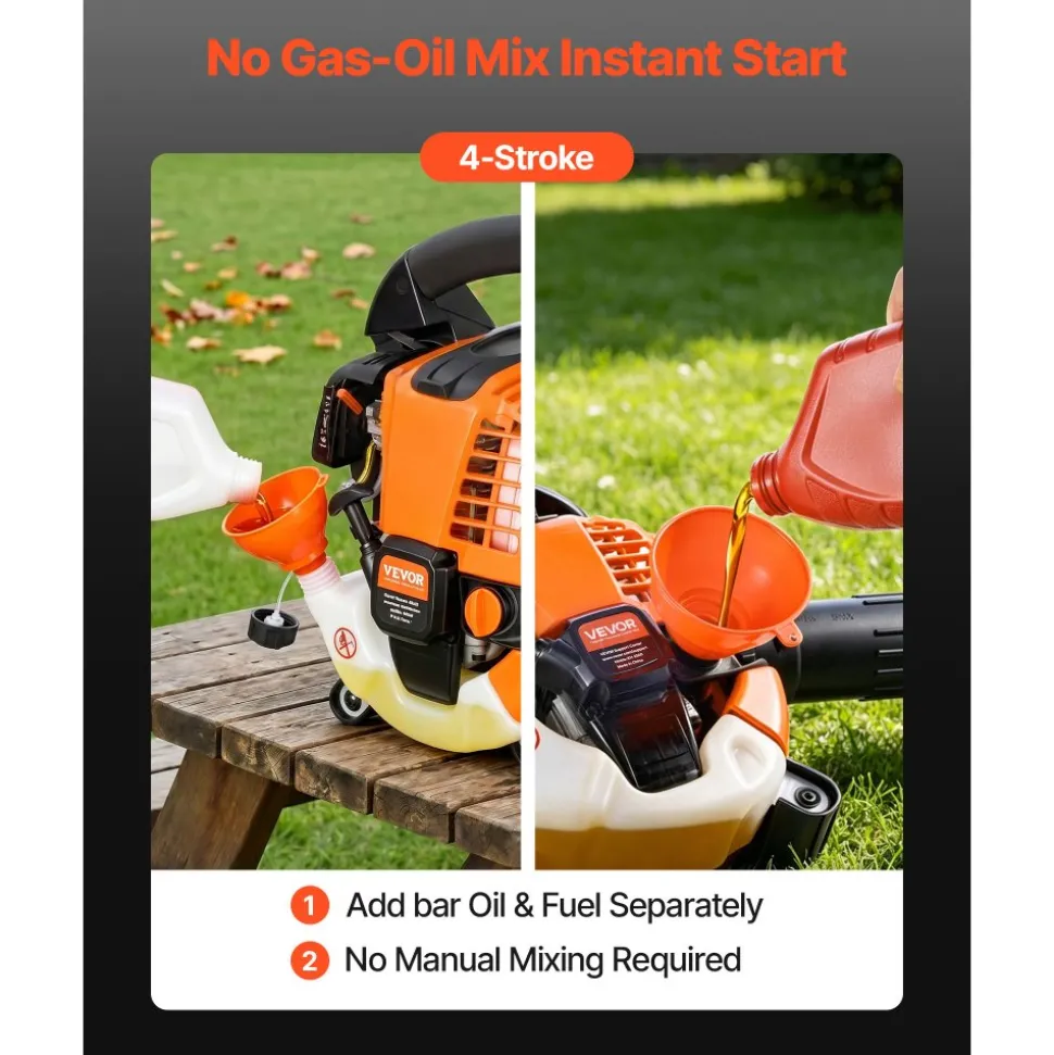 VEVOR Gas Leaf Blower, 25.4CC 4-Stroke Gas Powered Handheld Leaf Blower with 0.75L Fuel Tank, 340 CFM Air Volume, 130 MPH Air Speed, Ideal for Lawn Care, Leaves Cleaning, Yard Debris & Snow Removal