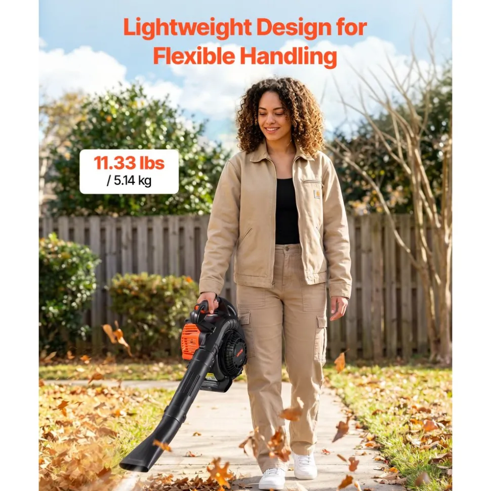 VEVOR Gas Leaf Blower, 25.4CC 4-Stroke Gas Powered Handheld Leaf Blower with 0.75L Fuel Tank, 340 CFM Air Volume, 130 MPH Air Speed, Ideal for Lawn Care, Leaves Cleaning, Yard Debris & Snow Removal