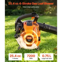 VEVOR Gas Leaf Blower, 25.4CC 4-Stroke Gas Powered Handheld Leaf Blower with 0.75L Fuel Tank, 340 CFM Air Volume, 130 MPH Air Speed, Ideal for Lawn Care, Leaves Cleaning, Yard Debris & Snow Removal