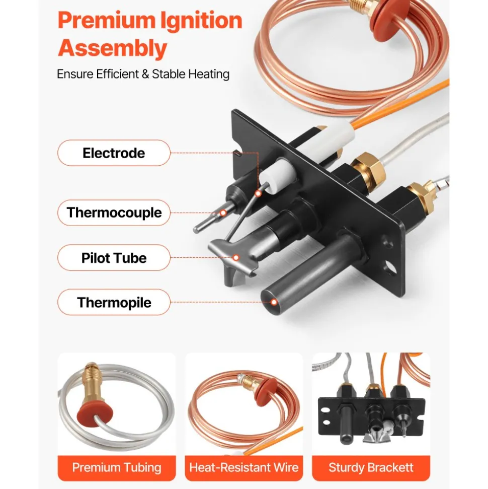 VEVOR Gas Pilot Assembly, OE 485-510A,4021-736,2103-010 Fireplace Gas Pilot Assembly Kit, Natural Gas Ignition Replacement, Compatible with Quadra-Fire, Heat & Glo, Heatilator Models,Black