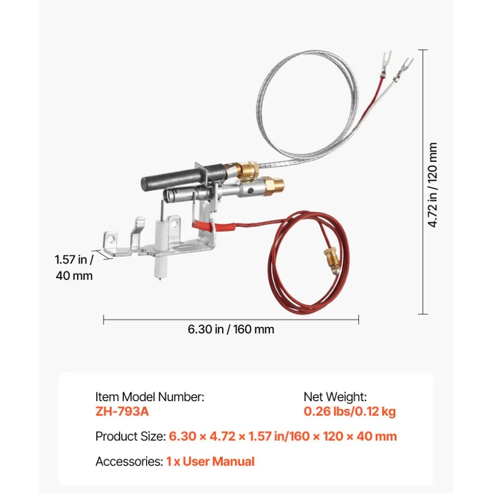 VEVOR Gas Pilot Assembly, OE 14D0477, LPG8404, SRV14D0477 Fireplace Gas Pilot Assembly Kit, LPG Ignition Replacement, Compatible with Lexington Forge, Majestic, Martin, Monessen Models