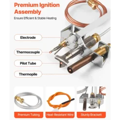 VEVOR Gas Pilot Assembly, OE 4021-732, 25660 Fireplace Gas Pilot Assembly, Natural Gas Ignition Replacement with Pilot Tube, Thermocouple, Thermopile, Wires, Compatible with Heatilator Models