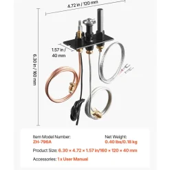 VEVOR Gas Pilot Assembly, OE 69L17, 69L1701, 904405, J4117, 108084-02 Fireplace Gas Pilot Assembly Kit, Natural Gas Ignition Replacement, Compatible with Lennox, Superior, Astria Models, Black