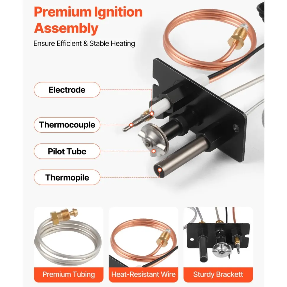 VEVOR Gas Pilot Assembly, OE 69L17, 69L1701, 904405, J4117, 108084-02 Fireplace Gas Pilot Assembly Kit, Natural Gas Ignition Replacement, Compatible with Lennox, Superior, Astria Models, Black