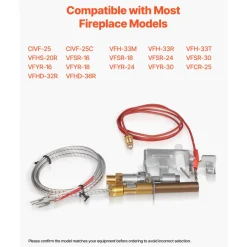 VEVOR Gas Pilot Assembly, OE 103779-01, PP231, NG8218 Fireplace Natural Gas Ignition Replacement, Compatible with CIVF-25, CIVF-25CF, VFH-33M, VFH-33R, VFH-33T, VFHS-20R, VFSR-16, VFSR-18 Models
