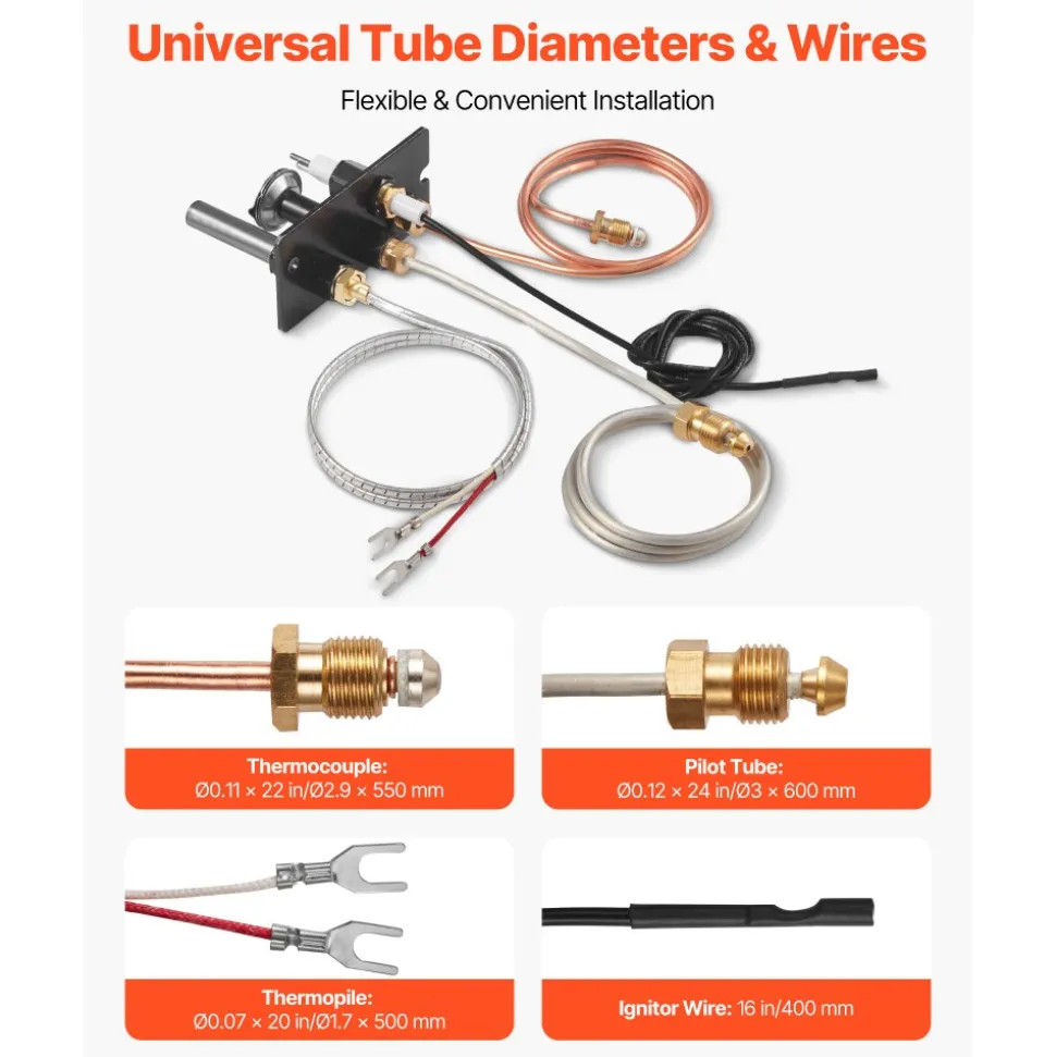 VEVOR Gas Pilot Assembly, OE 10002265, 10002264, SRV10002264 Fireplace Gas Pilot Assembly, Natural Gas & LPG Ignition Replacement, Fit Majestic, Vermont Castings, Temco, Dutchwest, Monessen, Century