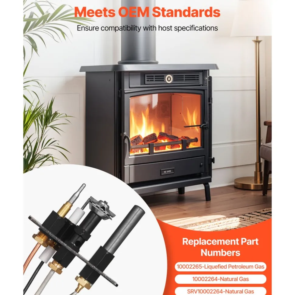 VEVOR Gas Pilot Assembly, OE 10002265, 10002264, SRV10002264 Fireplace Gas Pilot Assembly, Natural Gas & LPG Ignition Replacement, Fit Majestic, Vermont Castings, Temco, Dutchwest, Monessen, Century