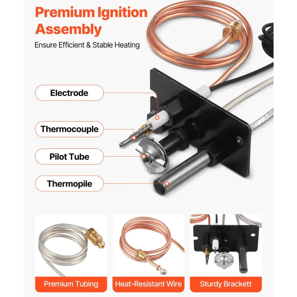 VEVOR Gas Pilot Assembly, OE 10002265, 10002264, SRV10002264 Fireplace Gas Pilot Assembly, Natural Gas & LPG Ignition Replacement, Fit Majestic, Vermont Castings, Temco, Dutchwest, Monessen, Century