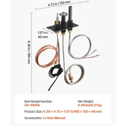 VEVOR Gas Pilot Assembly, OE 10002265, 10002264, SRV10002264 Fireplace Gas Pilot Assembly, Natural Gas & LPG Ignition Replacement, Fit Majestic, Vermont Castings, Temco, Dutchwest, Monessen, Century