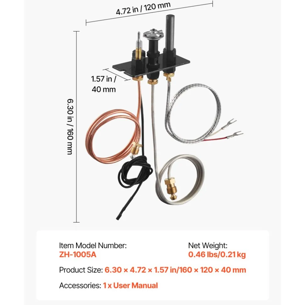 VEVOR Gas Pilot Assembly, OE 10002265, 10002264, SRV10002264 Fireplace Gas Pilot Assembly, Natural Gas & LPG Ignition Replacement, Fit Majestic, Vermont Castings, Temco, Dutchwest, Monessen, Century