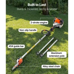 VEVOR Gas Pole Saw, 33CC 2 Stroke Gas Powered Pole Saws with 8 in Cutting Bar, Cordless Tree Trimmer with 30 fl.oz Fuel Tank, 6.7 to 11.6 ft Extendable, Powerful Chainsaw for Tree Trimming Pruning