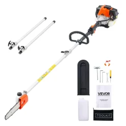 VEVOR Gas Pole Saw, 33CC 2 Stroke Gas Powered Pole Saws with 8 in Cutting Bar, Cordless Tree Trimmer with 30 fl.oz Fuel Tank, 6.7 to 11.6 ft Extendable, Powerful Chainsaw for Tree Trimming Pruning