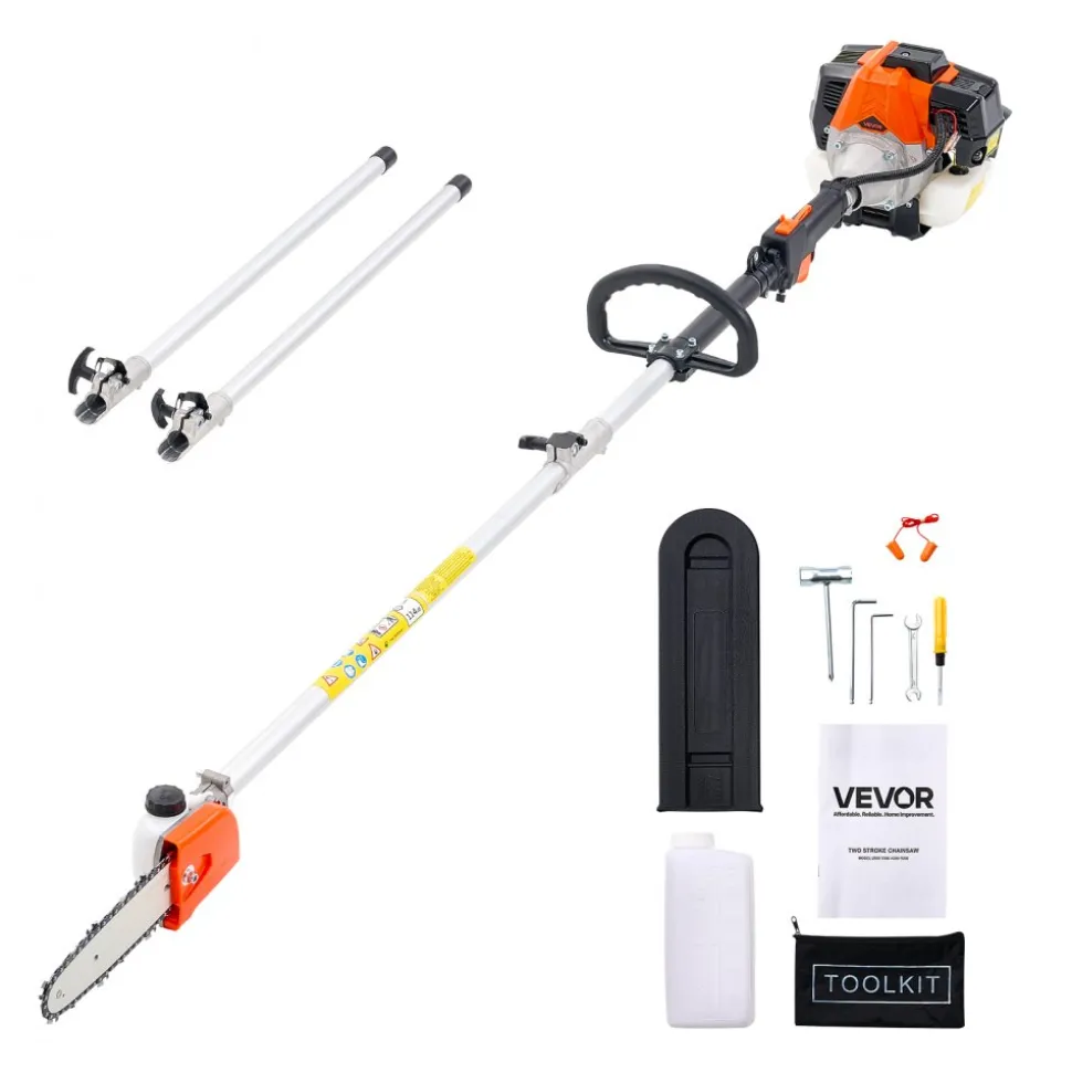 VEVOR Gas Pole Saw, 33CC 2 Stroke Gas Powered Pole Saws with 8 in Cutting Bar, Cordless Tree Trimmer with 30 fl.oz Fuel Tank, 6.7 to 11.6 ft Extendable, Powerful Chainsaw for Tree Trimming Pruning