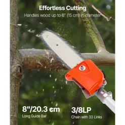 VEVOR Gas Pole Saw, 33CC 2 Stroke Gas Powered Pole Saws with 8 in Cutting Bar, Cordless Tree Trimmer with 30 fl.oz Fuel Tank, 6.7 to 11.6 ft Extendable, Powerful Chainsaw for Tree Trimming Pruning