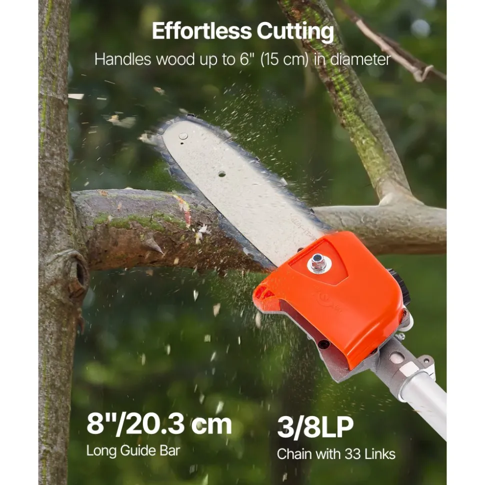 VEVOR Gas Pole Saw, 33CC 2 Stroke Gas Powered Pole Saws with 8 in Cutting Bar, Cordless Tree Trimmer with 30 fl.oz Fuel Tank, 6.7 to 11.6 ft Extendable, Powerful Chainsaw for Tree Trimming Pruning