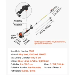 VEVOR Gas Pole Saw, 33CC 2 Stroke Gas Powered Pole Saws with 8 in Cutting Bar, Cordless Tree Trimmer with 30 fl.oz Fuel Tank, 6.7 to 11.6 ft Extendable, Powerful Chainsaw for Tree Trimming Pruning