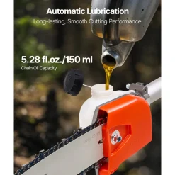 VEVOR Gas Pole Saw, 33CC 2 Stroke Gas Powered Pole Saws with 8 in Cutting Bar, Cordless Tree Trimmer with 30 fl.oz Fuel Tank, 6.7 to 11.6 ft Extendable, Powerful Chainsaw for Tree Trimming Pruning