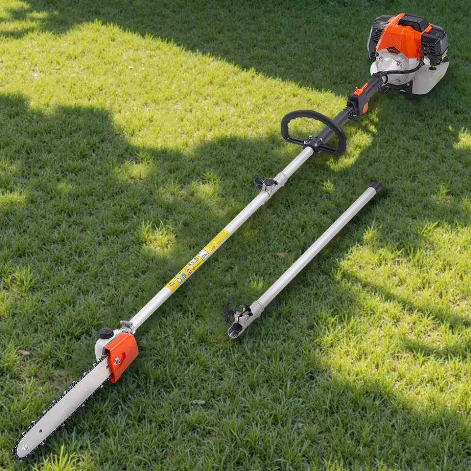 VEVOR Gas Pole Saw, 52CC 2 Stroke Gas Powered Pole Saws with 14 in Cutting Bar, Cordless Tree Trimmer with 30 fl.oz Fuel Tank, 7.2 to 10 ft Extendable, Powerful Chainsaw for Tree Trimming Pruning