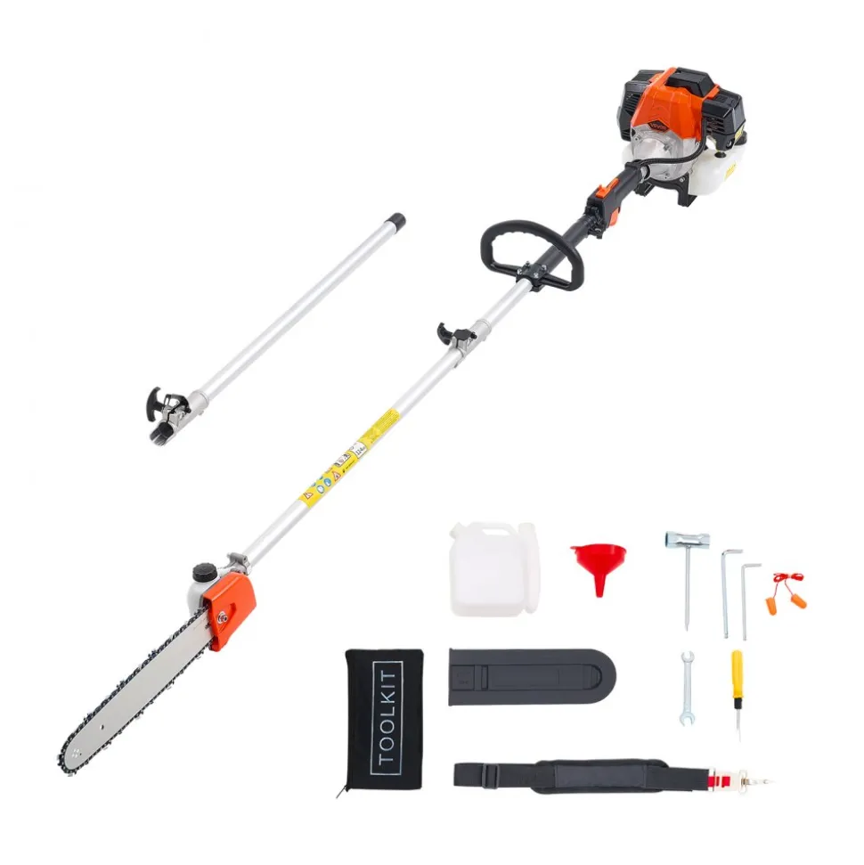 VEVOR Gas Pole Saw, 52CC 2 Stroke Gas Powered Pole Saws with 14 in Cutting Bar, Cordless Tree Trimmer with 30 fl.oz Fuel Tank, 7.2 to 10 ft Extendable, Powerful Chainsaw for Tree Trimming Pruning