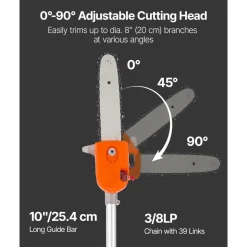 VEVOR Gas Pole Saw, 43CC 2 Stroke Gas Powered Pole Saws with 10 in Cutting Bar, Cordless Tree Trimmer with Rotatable Head, 6.9 to 11.8 ft Extendable, Powerful Chainsaw for Tree Trimming Pruning