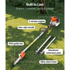 VEVOR Gas Pole Saw, 43CC 2 Stroke Gas Powered Pole Saws with 10 in Cutting Bar, Cordless Tree Trimmer with Rotatable Head, 6.9 to 11.8 ft Extendable, Powerful Chainsaw for Tree Trimming Pruning