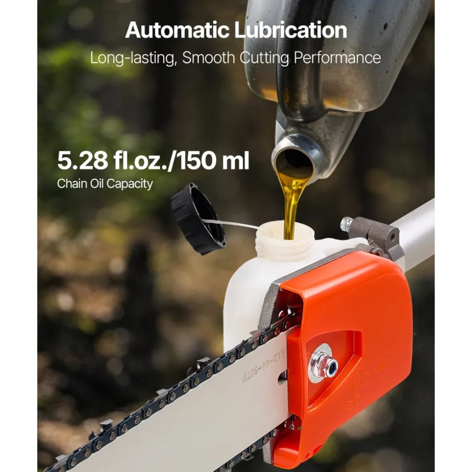 VEVOR Gas Pole Saw, 25CC 2 Stroke Gas Powered Pole Saws with 8 in Cutting Bar, Cordless Tree Trimmer with 23 fl.oz Fuel Tank, 6.5 to 9 ft Extendable, Powerful Chainsaw for Tree Trimming Pruning