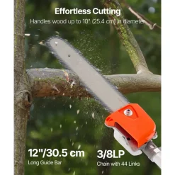 VEVOR Gas Pole Saw, 25CC 2 Stroke Gas Powered Pole Saws with 8 in Cutting Bar, Cordless Tree Trimmer with 23 fl.oz Fuel Tank, 6.5 to 9 ft Extendable, Powerful Chainsaw for Tree Trimming Pruning