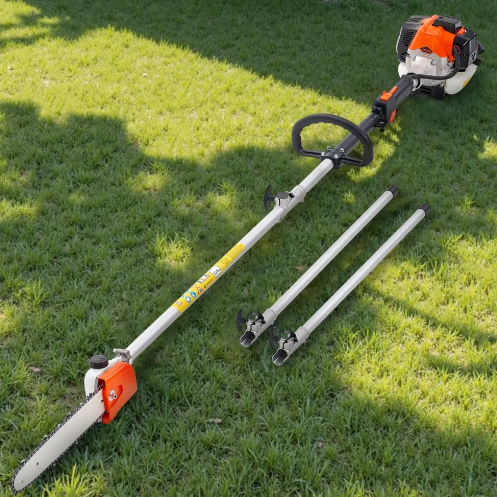 VEVOR Gas Pole Saw, 25CC 2 Stroke Gas Powered Pole Saws with 8 in Cutting Bar, Cordless Tree Trimmer with 23 fl.oz Fuel Tank, 6.5 to 9 ft Extendable, Powerful Chainsaw for Tree Trimming Pruning
