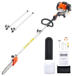 VEVOR Gas Pole Saw, 43CC 2 Stroke Gas Powered Pole Saws with 10 in Cutting Bar, Cordless Tree Trimmer with 30 fl.oz Fuel Tank, 6.8 to 11.7 ft Extendable, Powerful Chainsaw for Tree Trimming Pruning