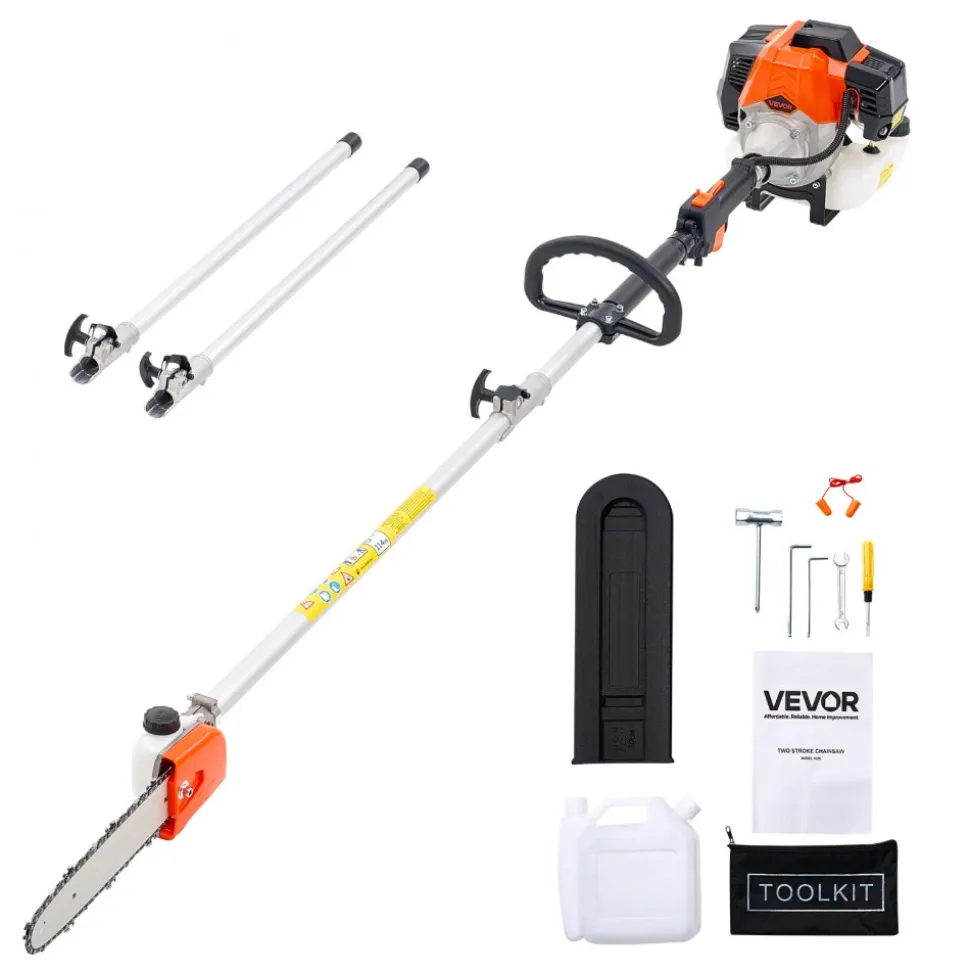 VEVOR Gas Pole Saw, 43CC 2 Stroke Gas Powered Pole Saws with 10 in Cutting Bar, Cordless Tree Trimmer with 30 fl.oz Fuel Tank, 6.8 to 11.7 ft Extendable, Powerful Chainsaw for Tree Trimming Pruning