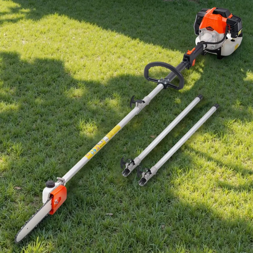 VEVOR Gas Pole Saw, 43CC 2 Stroke Gas Powered Pole Saws with 10 in Cutting Bar, Cordless Tree Trimmer with 30 fl.oz Fuel Tank, 6.8 to 11.7 ft Extendable, Powerful Chainsaw for Tree Trimming Pruning