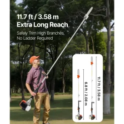 VEVOR Gas Pole Saw, 43CC 2 Stroke Gas Powered Pole Saws with 10 in Cutting Bar, Cordless Tree Trimmer with 30 fl.oz Fuel Tank, 6.8 to 11.7 ft Extendable, Powerful Chainsaw for Tree Trimming Pruning