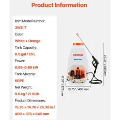 VEVOR Gas Powered Backpack Sprayer, 26.5CC 0.9HP Engine, Garden Sprayer with 6.5 Gallon Tank, Large Area Coverage, Lawn Spraying Machine with 24 in Wand & Nozzles for Efficient Gardening & Farming