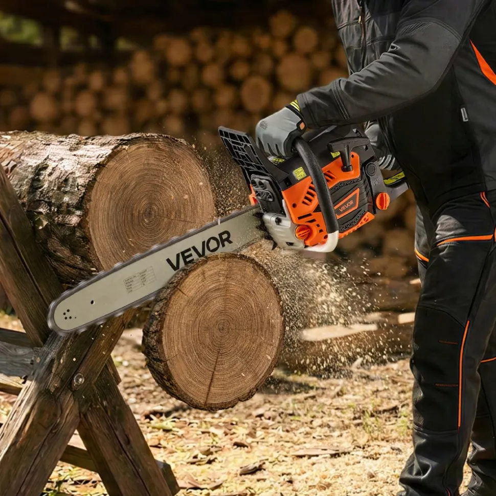 VEVOR Gas Powered Chainsaw 20 & 22 Inch 62CC 3.8HP 2 Stroke Engine Saw, for Wood Cutting, Tree Trimming & Land Clearing, Throttle-Synced Choke, Power Chain Saw with Non-Slip Handle & Dual Tanks