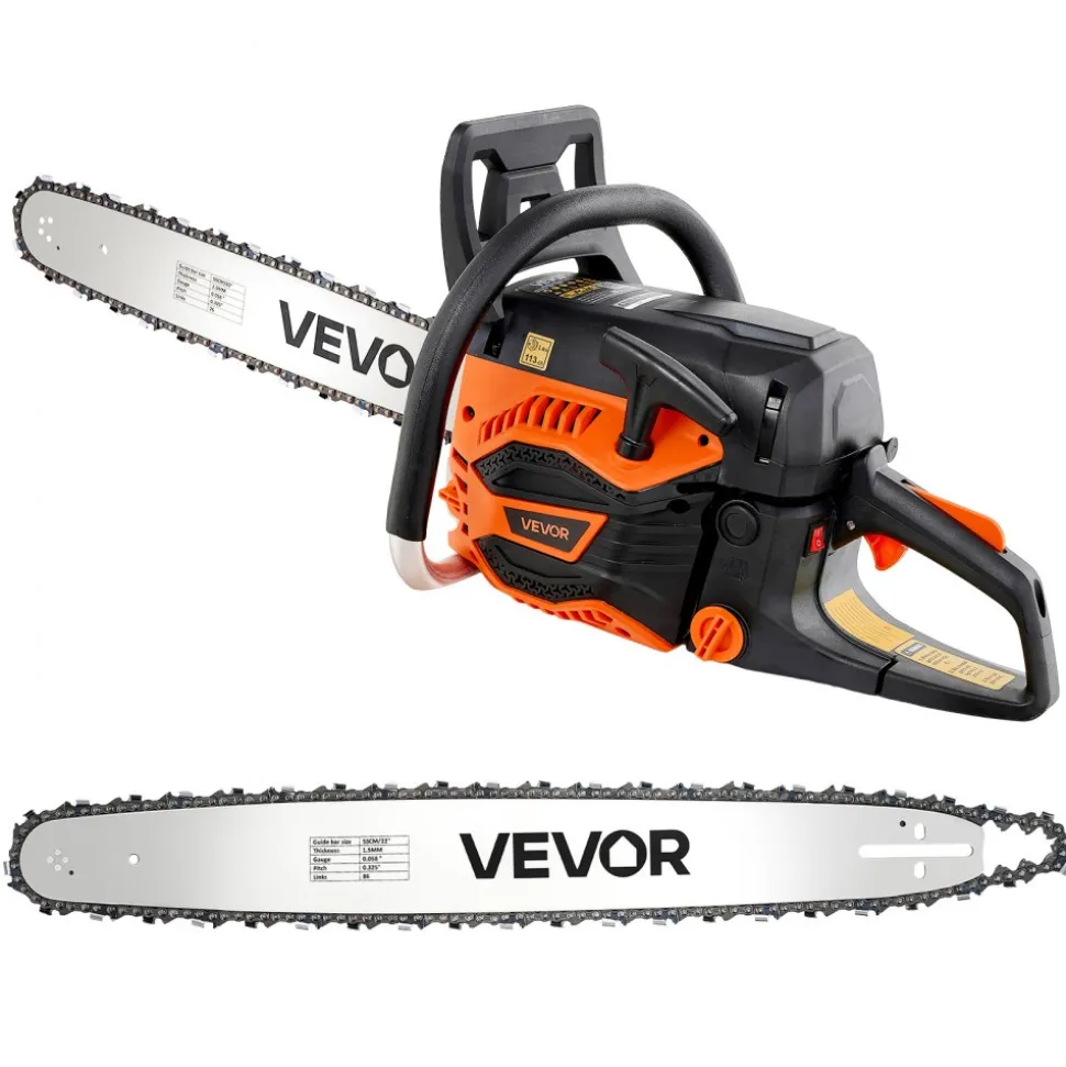 VEVOR Gas Powered Chainsaw 20 & 22 Inch 62CC 3.8HP 2 Stroke Engine Saw, for Wood Cutting, Tree Trimming & Land Clearing, Throttle-Synced Choke, Power Chain Saw with Non-Slip Handle & Dual Tanks