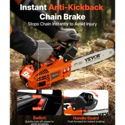 VEVOR Gas Powered Chainsaw 12 Inch 25.4CC 1HP 2 Stroke Engine Gas Chainsaw, for Wood Cutting, Tree Trimming & Land Clearing, Throttle-Synced Choke, Power Chain Saw with Non-Slip Handle & Dual Tanks